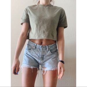 olive green solid cropped casual oversized T-shirt